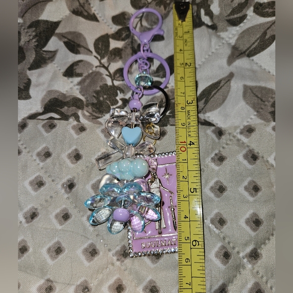 Soulmates Lavender and Aqua Keychain with Flower Charm - Picture 4 of 7